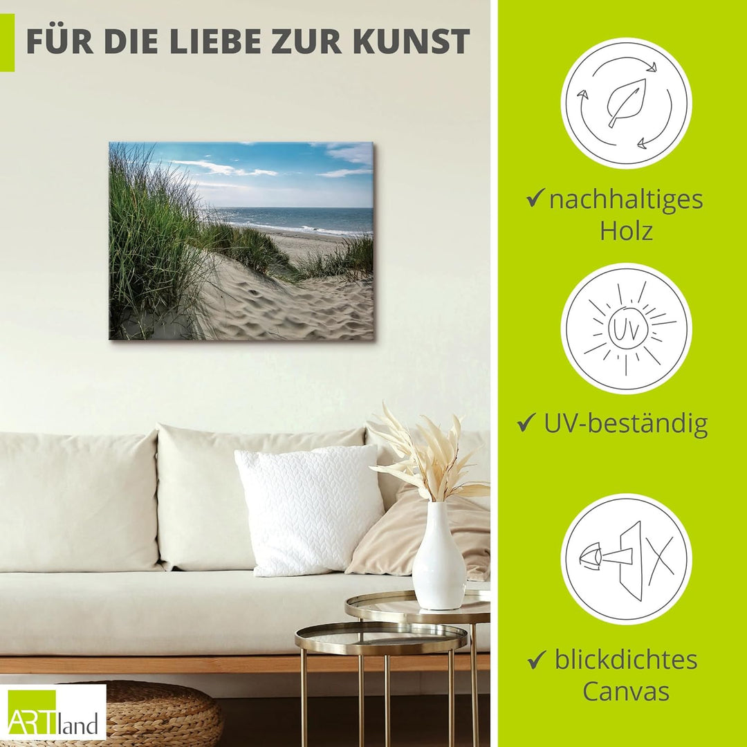 ARTland Leinwandbilder Wandbild Bild auf Leinwand 80x60 cm Wanddeko Strand Meer Küste Nordsee Mariti