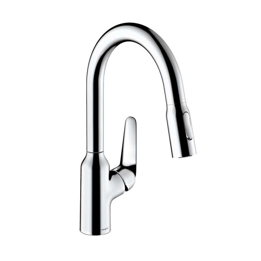 hansgrohe Küchenarmatur (Wasserhahn Küche 360° schwenkbar, ausziehbare Brause mit 2 Strahlarten, hoh