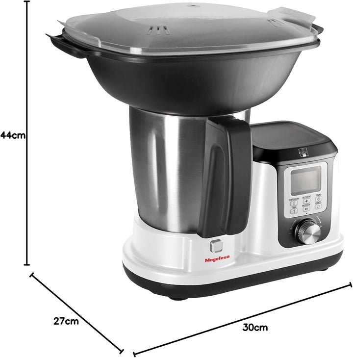 Magefesa Magchef Plus – Multifunktionaler Küchenroboter Weiss, 3,3L, 23 Funktionen, Rezeptbuch, Spat