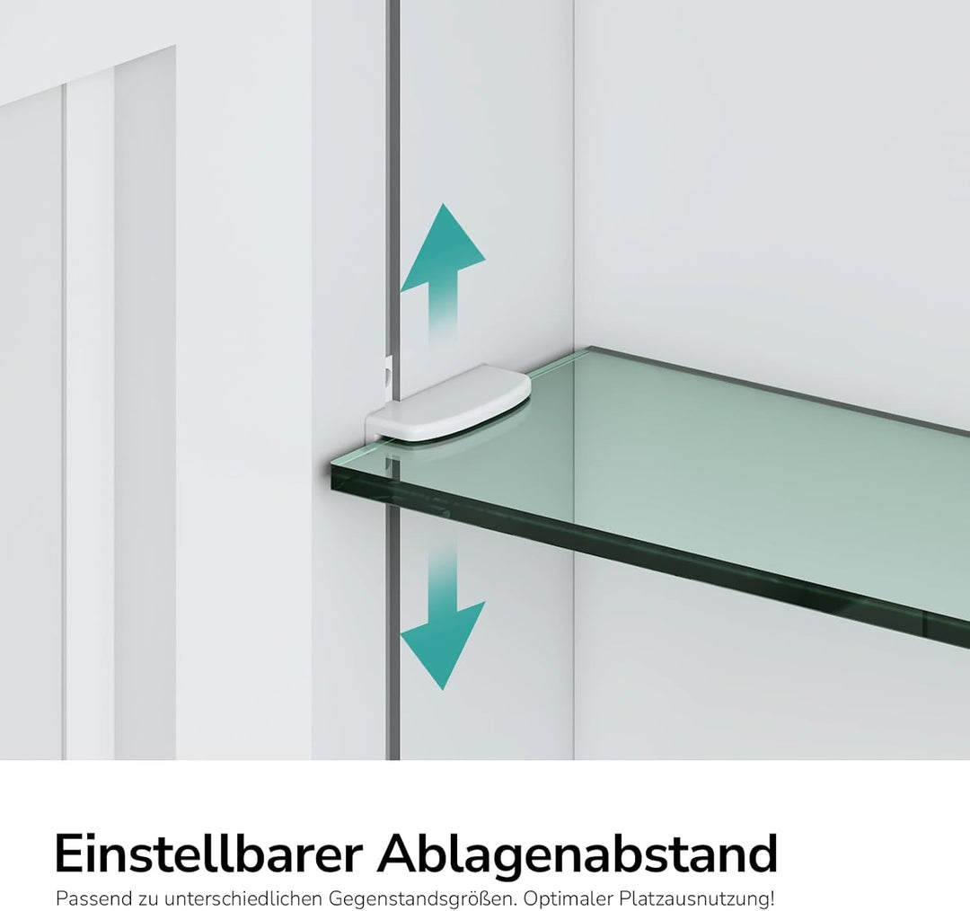 EMKE Spiegelschrank Bad 80×65×14,5 cm aus Aluminium, Weiss Matt, Doppeltür mit Aufbewahrung, 2 verst