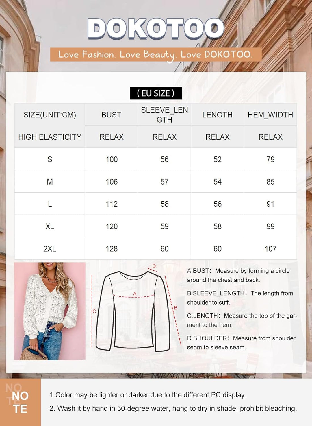 Dokotoo Damen Strickjacke V-Ausschnitt Kurzer Cardigan Elegant Langarm Leichter Strickpullover mit K