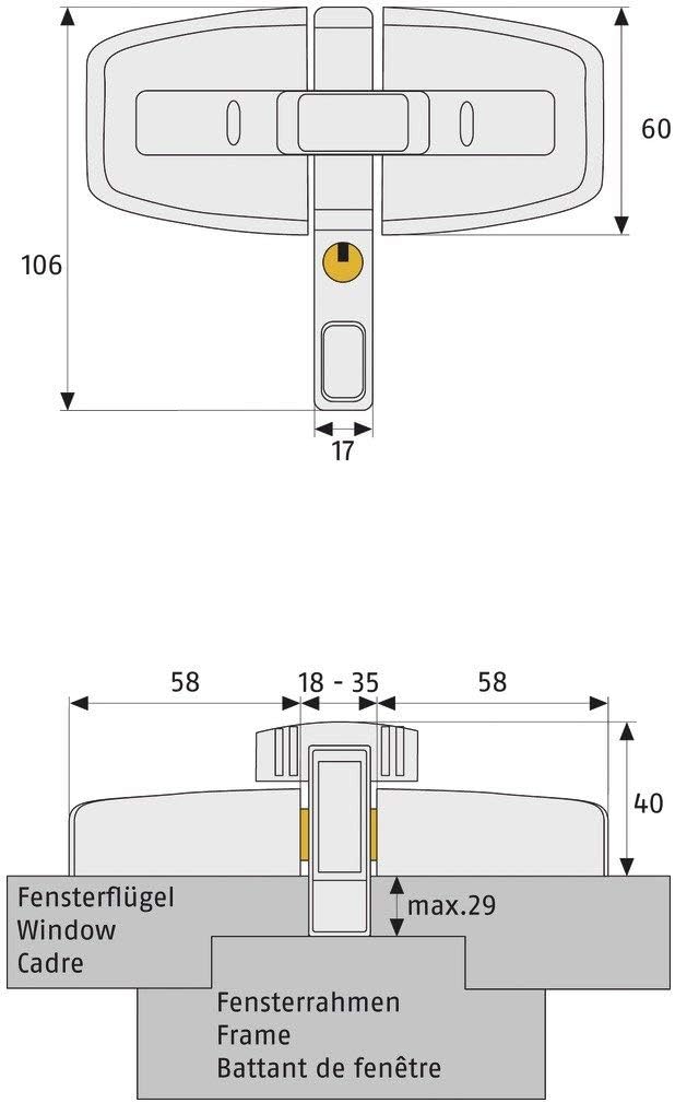 ABUS Fenster-Zusatzsicherung DFS95 AL0145 - Sicherung für Doppelflügelfenster, gleichschliessend - A