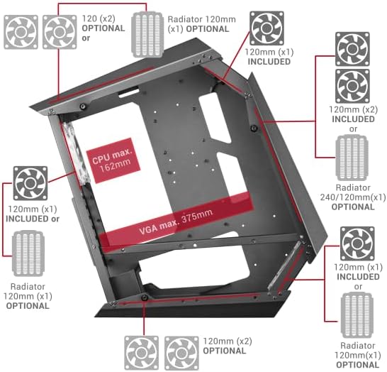 Mars Gaming MC51, Gehäuse Gaming PC ATX, Doppelt Gehärtetes Glas, 5X Lüfter RGB 12cm, Schwarz MC-51
