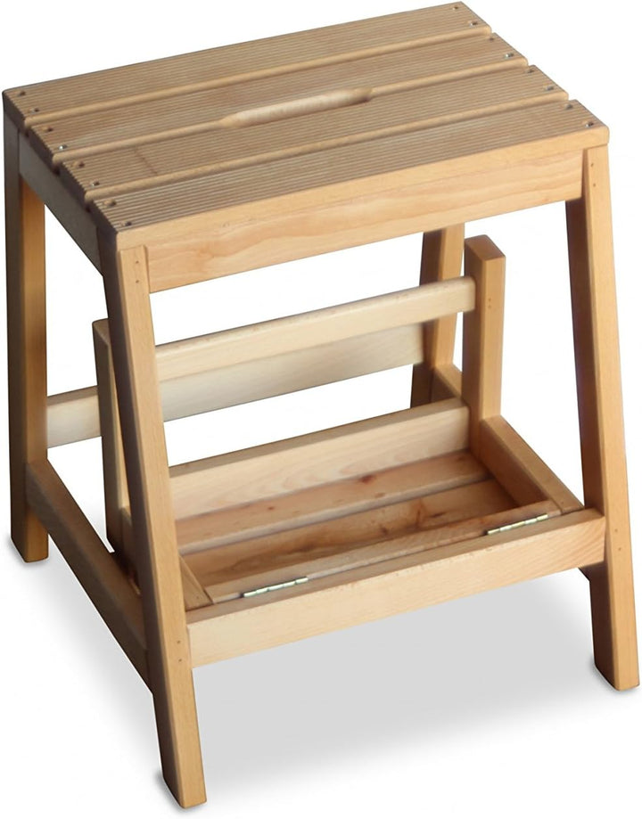 GartenDepot24 Stabiler Tritt Hocker aus Buchenholz mit 2 Stufen, klappbar, Natur, B38 x T54 x H45 cm