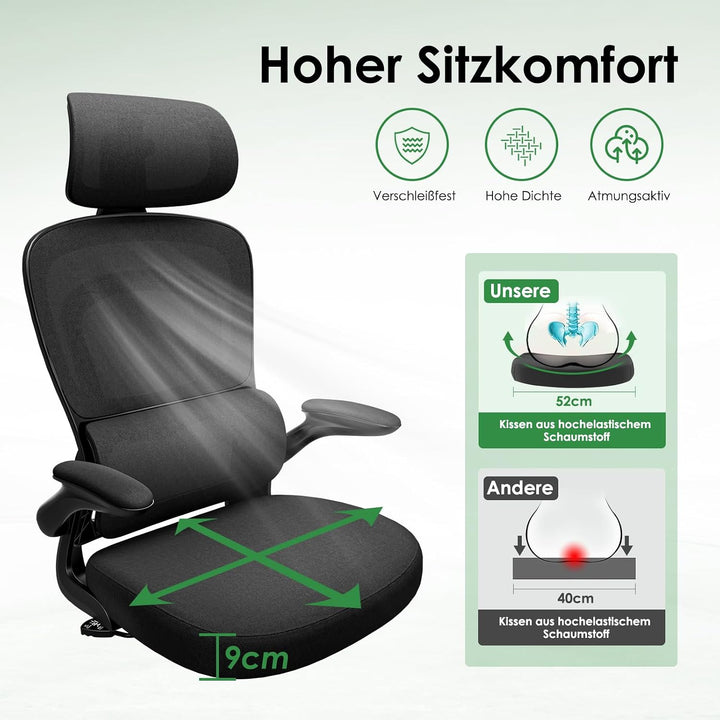 Farini Schreibtischstuhl mit Kleiderständer Bürostuhl Ergonomisch mit Verstellbarer Kopfstütze, Offi