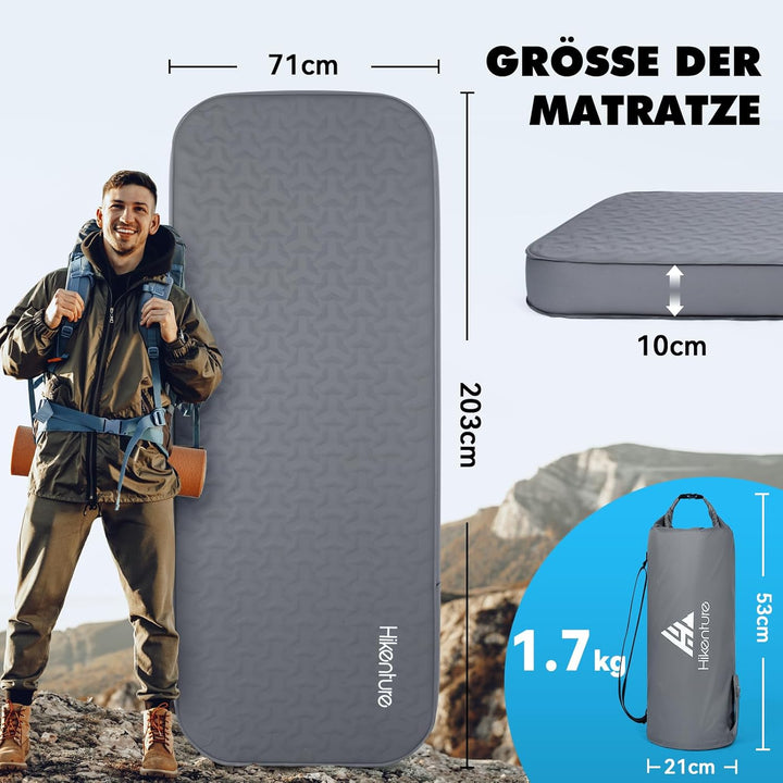 HIKENTURE Isomatte Selbstaufblasend mit Eingebauter Elektropumpe, 10CM Dicke Camping Matratze aus Sc