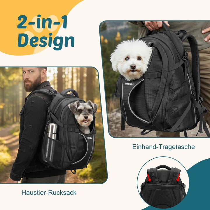 Hunderucksack Wandern bis 8KG, Ergonomischer Katzenrucksack mit Laptopfach & Bequemes Sitzkissen, be