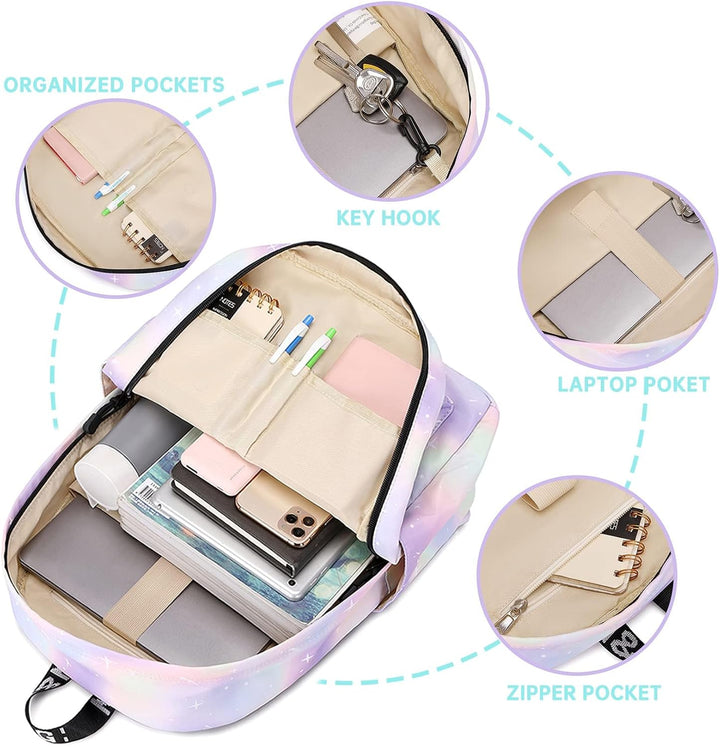 Lohol Leichter Schulrucksack für Mädchen, Kinder-Schulranzen-Rucksack mit Galaxie Aufdruck (Rosa&amp;Lil