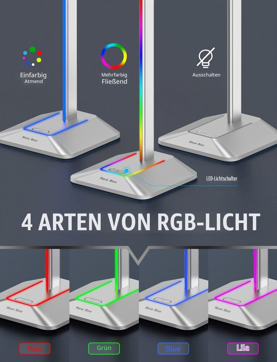 New bee Kopfhörer Ständer RGB Headset Halterung mit USB Typ-C Ladegeräten und Datenübertragung Unive