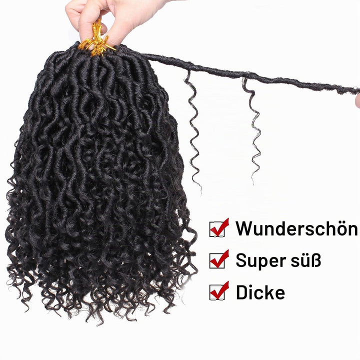 Xtrend 10 Inch 8 Packs Black River Goddess Faux Locs Crochet Hair Wavy With Curly Ends 14Strands/Pac