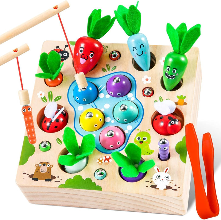 COOLJOY Montessori Spielzeug ab 1 2 3 Jahre | Karotten Steckspiel Holz l Magnetische Angelspie | Hol