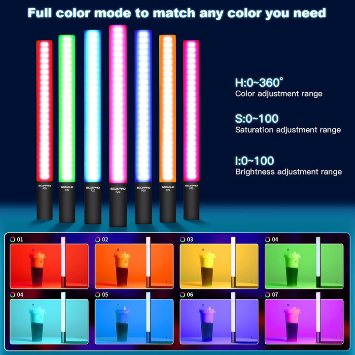 Soonpho Video Leuchtstab Stick Light Tube RGB LED Lichtstab für Studio 2500K-8500K CRI≥97 TLCI≥97