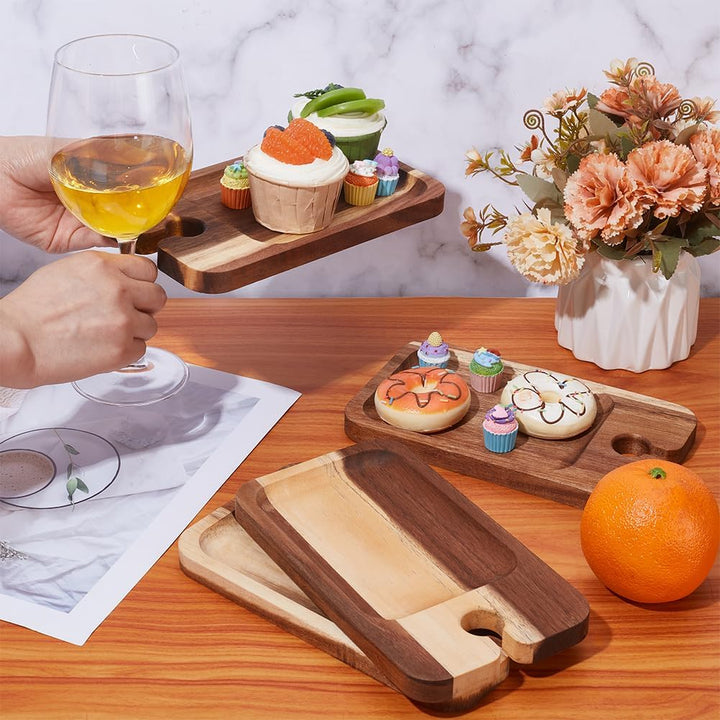 UNICRAFTALE 4 Stück Wein Vorspeisenteller Holz Cocktailteller Mit Glashalter Kamel Käsebrett Mit Wei
