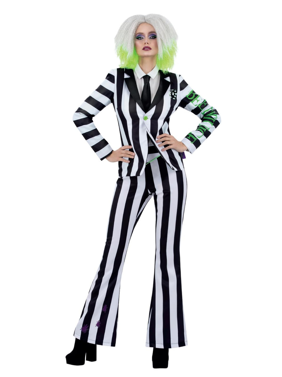 Smiffys Beetlejuice Kinderkleid mit abgetauchtem Saum, Rock, schwarz-weisse Streifen mit aufgedruckt
