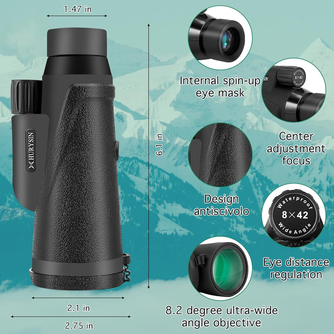 HD 8 x 42 Monokular – mit optischem HD-System, verbesserter Griffigkeit, wasserdicht, beschlagsicher