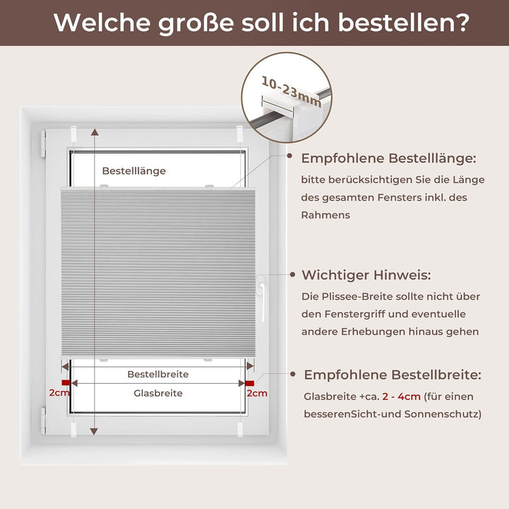 Allesin Wabenplissee ohne Bohren - Verdunklungsplissee 100% Blackout,Hellgrau-weiss 40x80 cm Thermo