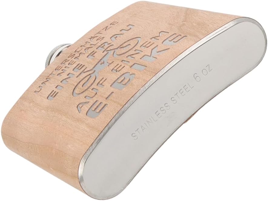 Spruchreif | Gravierter Edelstahl Flachmann | Holz Flachmann mit Gravur E-Bike | Outdoor Geschenk |