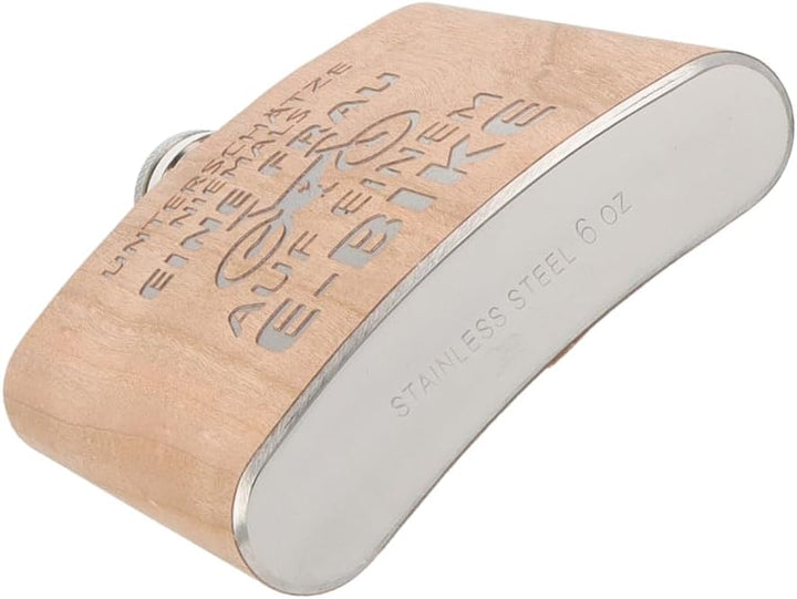 Spruchreif | Gravierter Edelstahl Flachmann | Holz Flachmann mit Gravur E-Bike | Outdoor Geschenk |