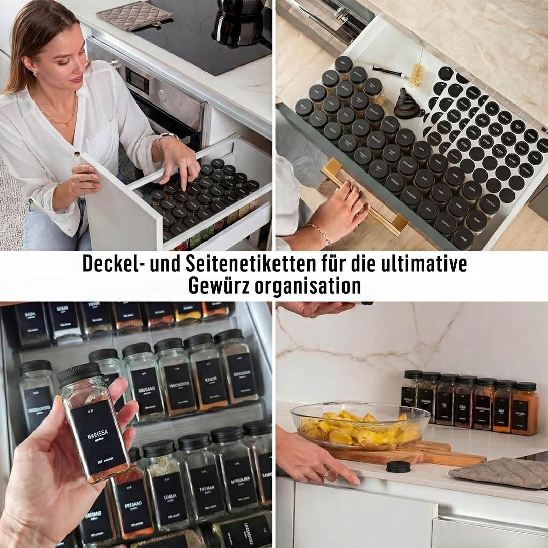 Deco haus® Gewürzgläser Eckig mit Gewürzetiketten Gewürzgläser mit Streueinsatz 36er Set - Gewürzdos