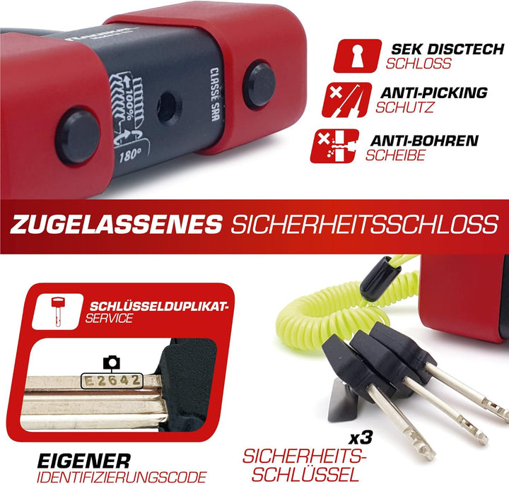 RADIKAL RK75 Zugelassenes Bremsscheibenschloss Motorrad Mini U, Laborgetesteter Hi-Tech Stahl Bügel