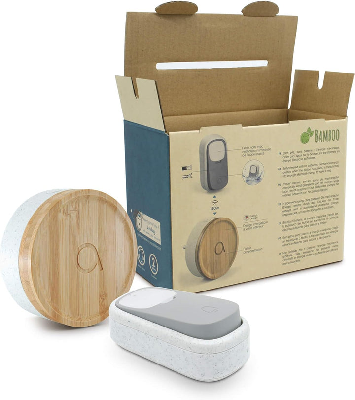 AVIDSEN Bamboo Funk Türklingel, umweltfreundlich, Bambus/recycelter Kunststoff, ohne Batterien, 150