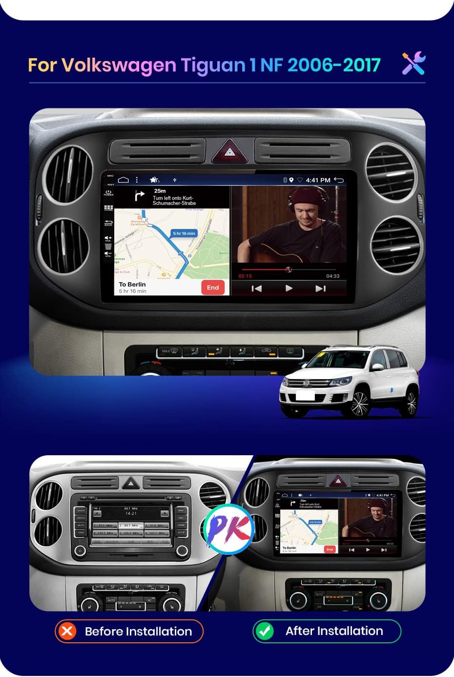 JOYX Android 15 Autoradio Passt für VW Tiguan 1 NF (2006-2017) - Kabellos CarPlay + Android Auto - R