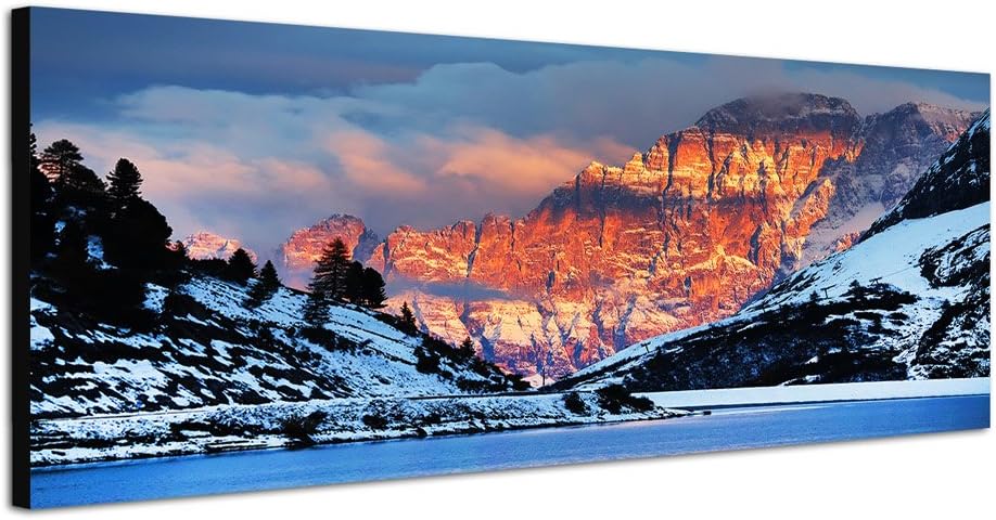 Paul Sinus Art Panoramabild auf Leinwand und Keilrahmen 150x50cm Italien Dolomiten Berge Schnee Aben