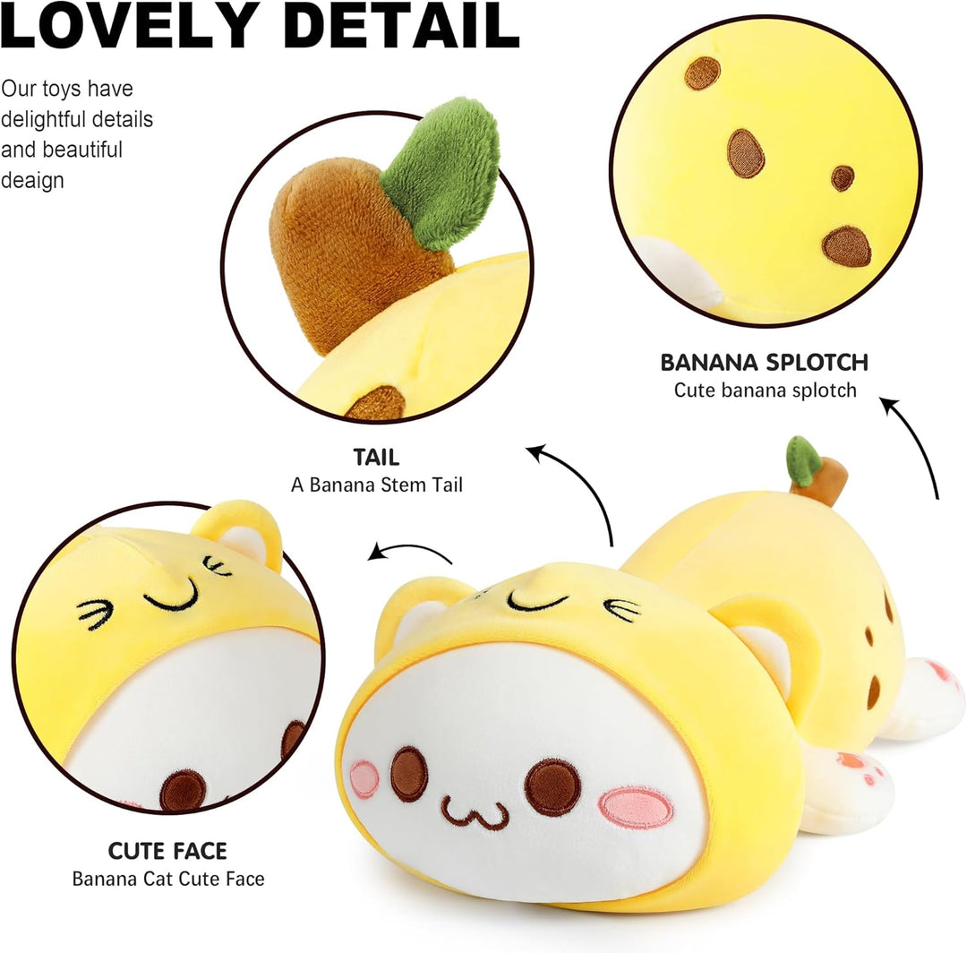 shownicer Plüschtier Katze Banane Kuscheltier Stofftier Kawaii Katze Plüsch, Banane Plüschkissen Spi