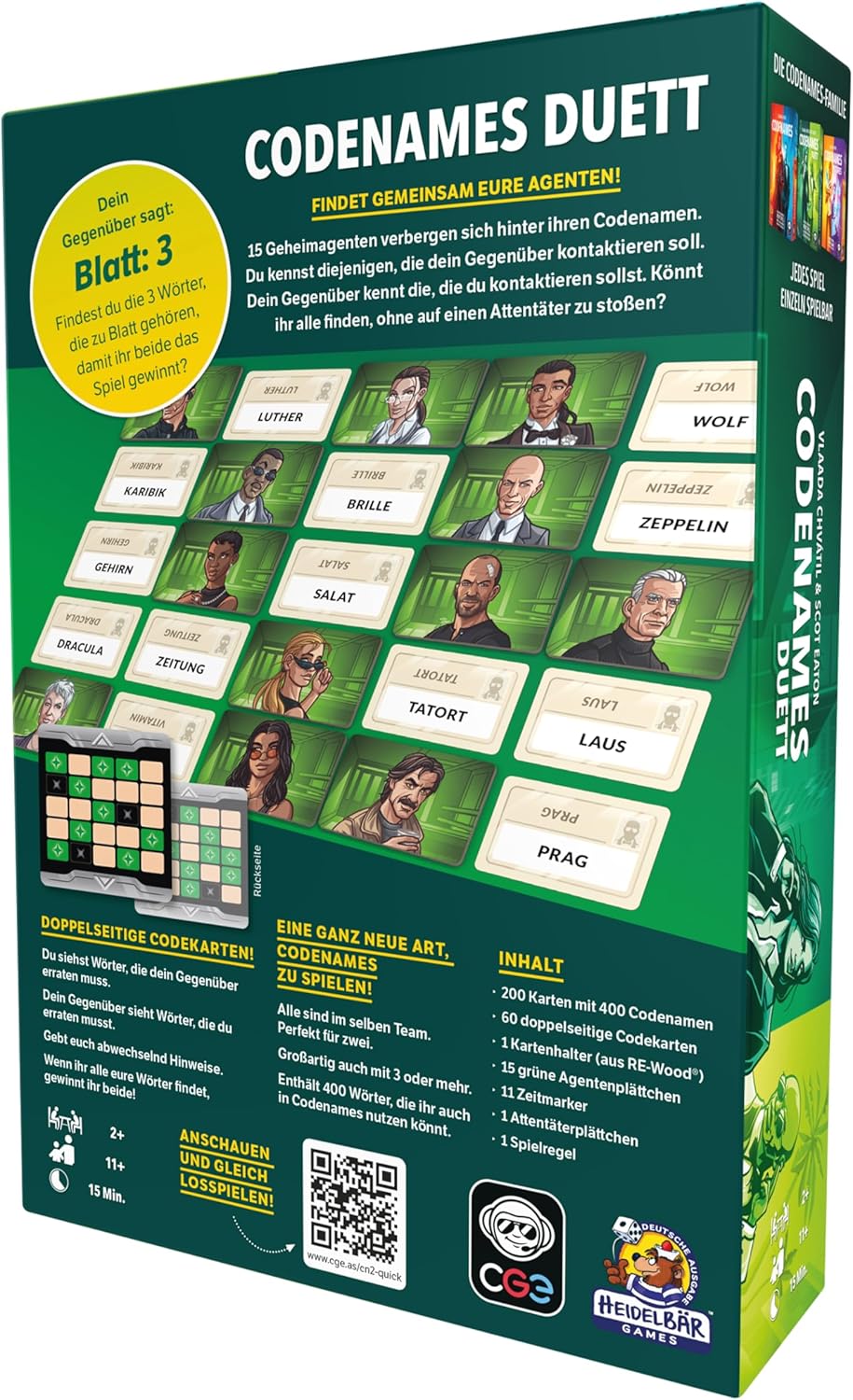 Czech Games Edition CGE Codenames Duett - Kommunikatives Partyspiel mit hohem Wiederspielwert - Spie