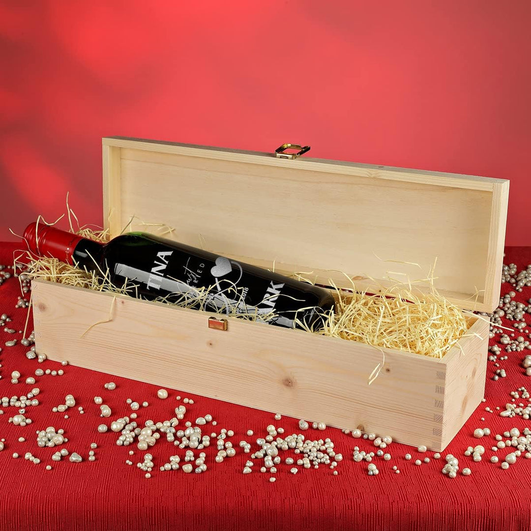 polar-effekt Wein Geschenkset 2-TLG - personalisierte 700 ml Weinflasche und Kiste aus Echtholz - Pa