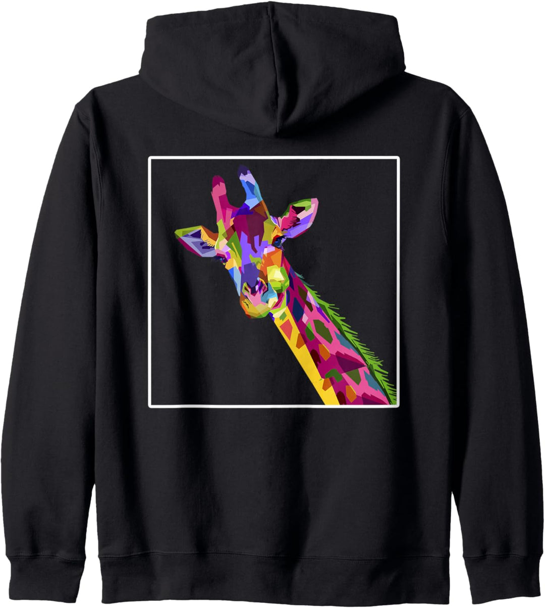 Backprint Bunte Giraffe in einem weissen Quadrat Kapuzenjacke