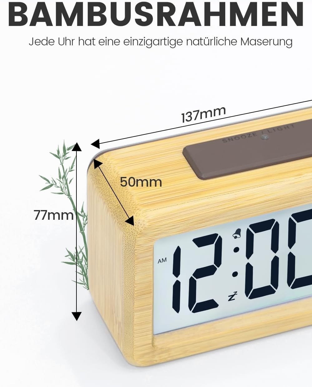 aboveClock Wecker Digital, Digitaler Wecker Holz mit Grosse Temperaturanzeige, Tischuhr mit Snooze,