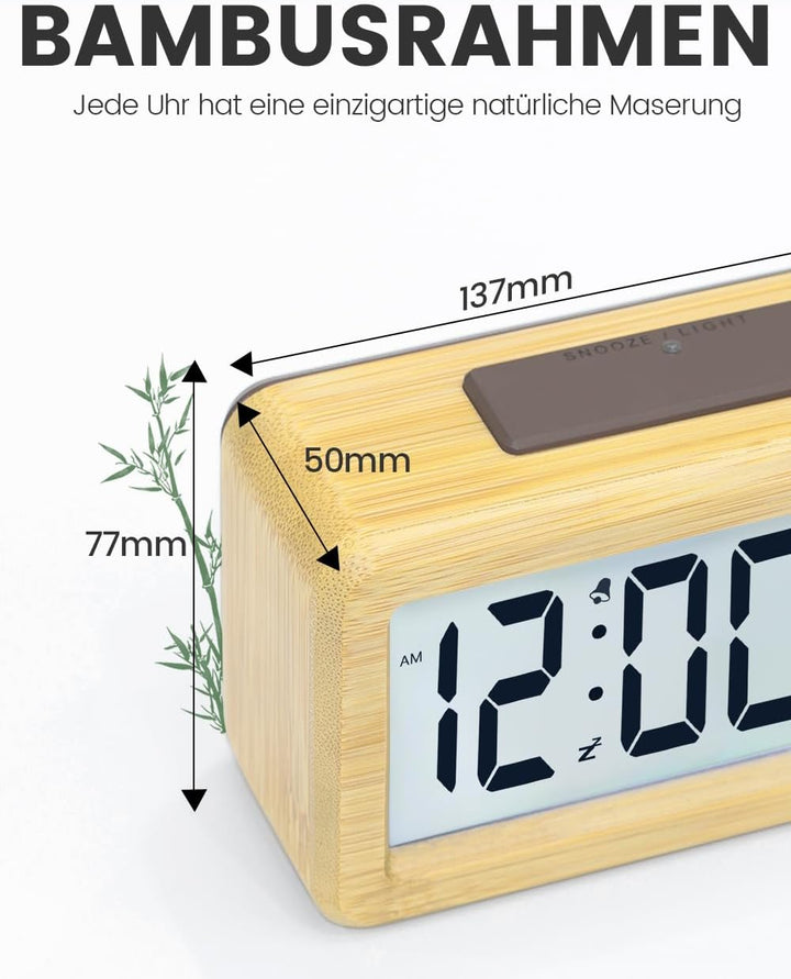 aboveClock Wecker Digital, Digitaler Wecker Holz mit Grosse Temperaturanzeige, Tischuhr mit Snooze,