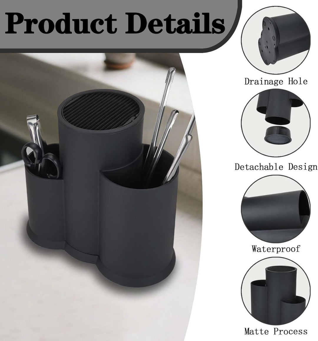 3 in 1 Messerblock Ohne Messer, Universal Schwarz Runder Messerblockhalter unbestückt mit Utensilien