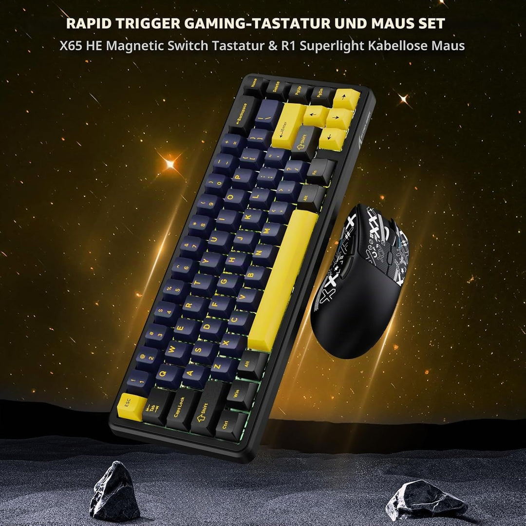 ATTACK SHARK Gaming-Tastatur &amp; -Maus-Set, X65 HE Kabelgebundene Magnettastatur und R1 Kabellose 59g