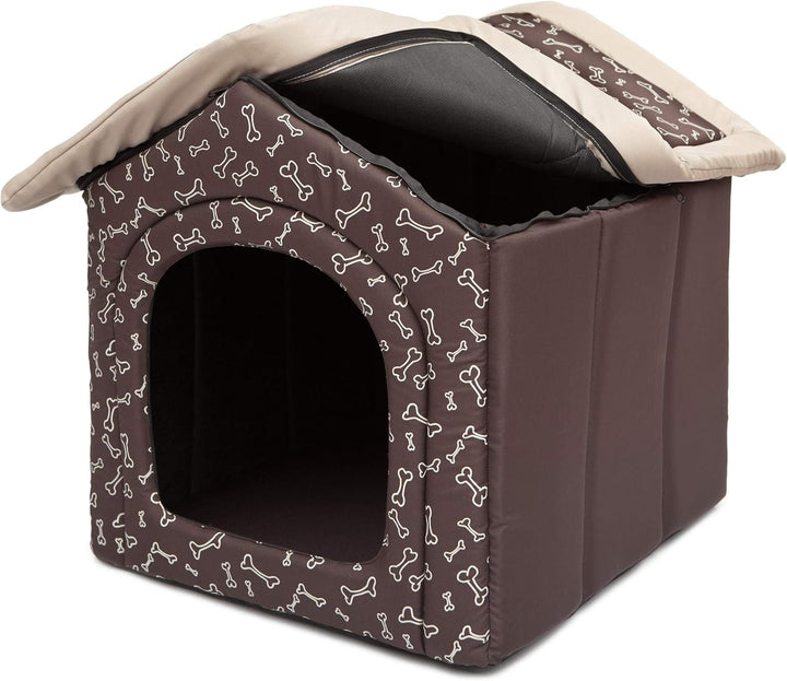 Hundehütte Hundehöhle Hundebett Hundehaus Katzenhöhle mittle L - 52x46 cm braun mit Knochen L - 52x4