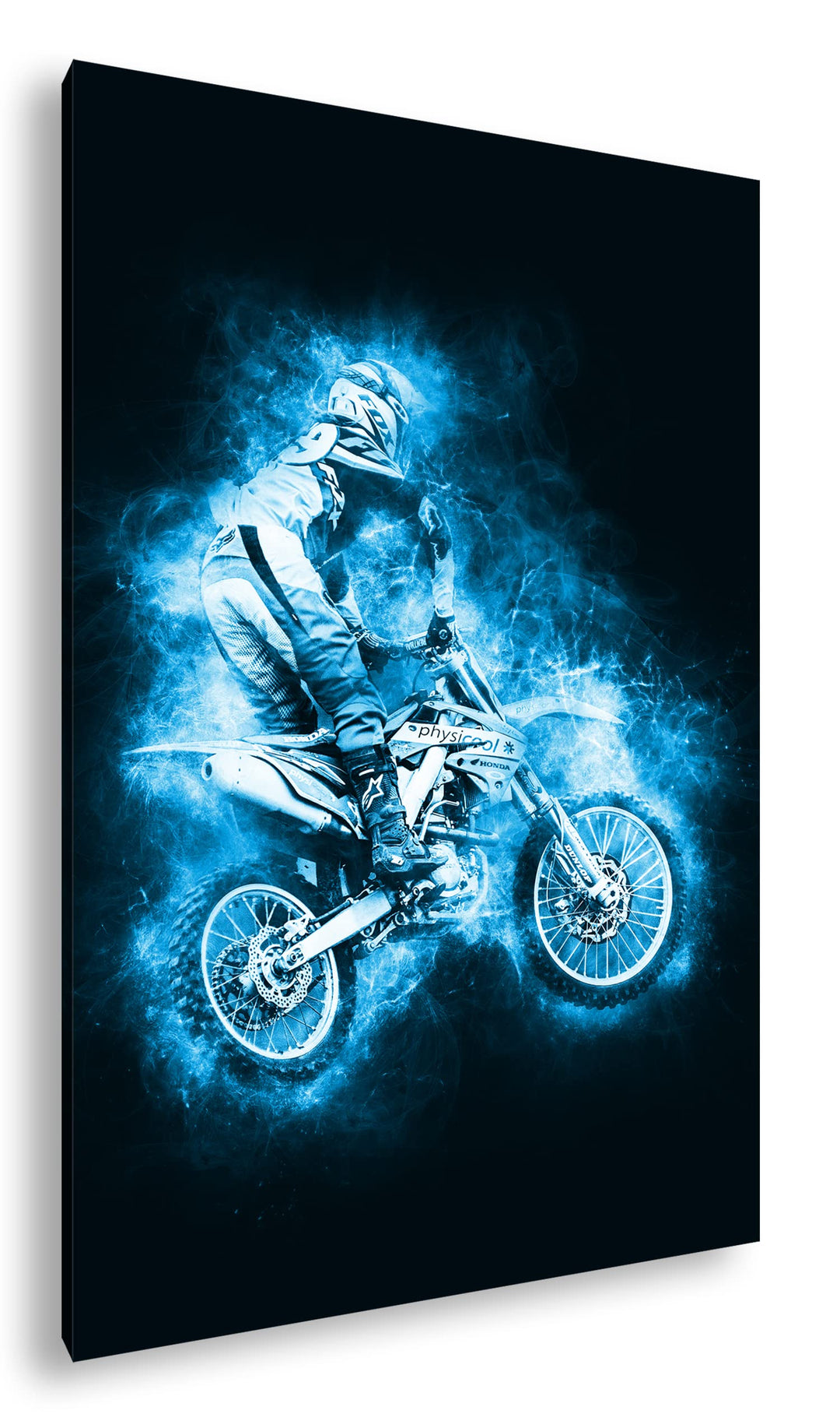 deyoli kunterbunter Motorcrossfahrer Format: 80x60 Effekt: Monocrome Blau als Leinwand, Motiv fertig