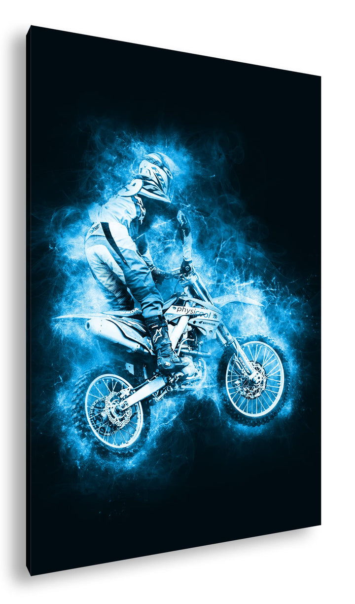 deyoli kunterbunter Motorcrossfahrer Format: 80x60 Effekt: Monocrome Blau als Leinwand, Motiv fertig