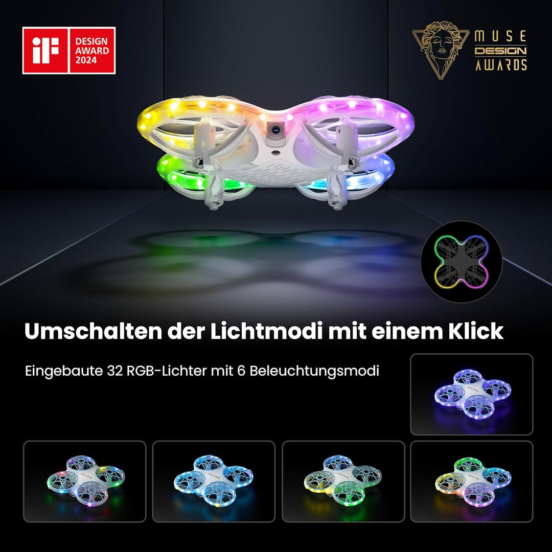 Ameta Morpho Drohne mit Kamera für Kinder, 1080P HD FPV Drone für Anfänger, RC Quadrocopter mit 32 R