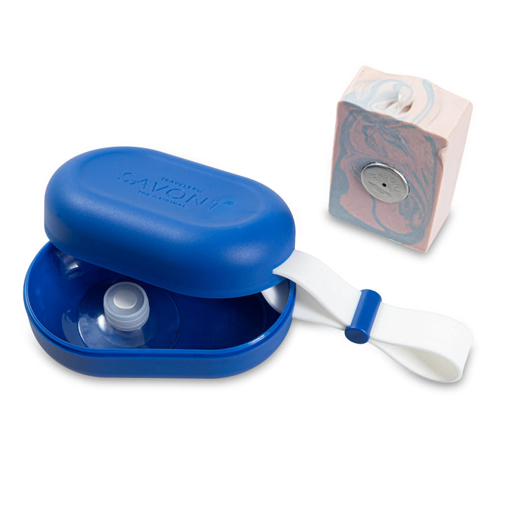 SAVONT Traveler patentierte Seifendose inkl. Jumbo Seifenhalter mit Magnet, Blau Blau mit Seifenhalt