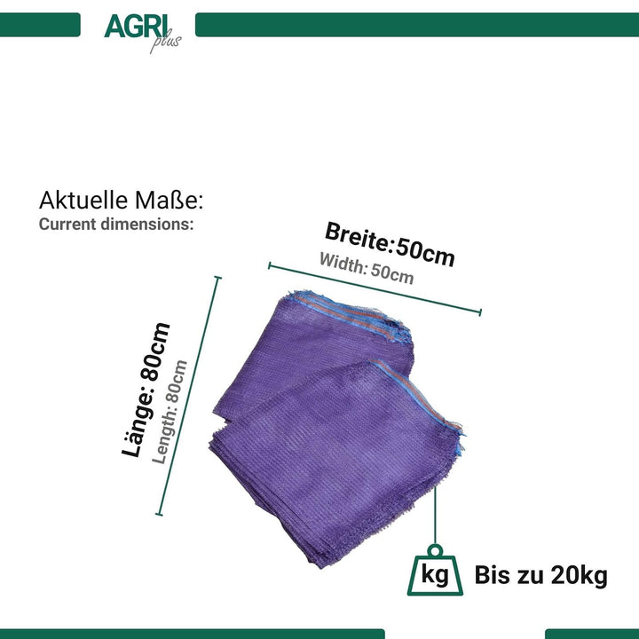 AGRI plus 100 Stück Gemüsesäcke lila mit Zugband I 50 x 80 cm I verschiedene Grössen I Grobmaschige