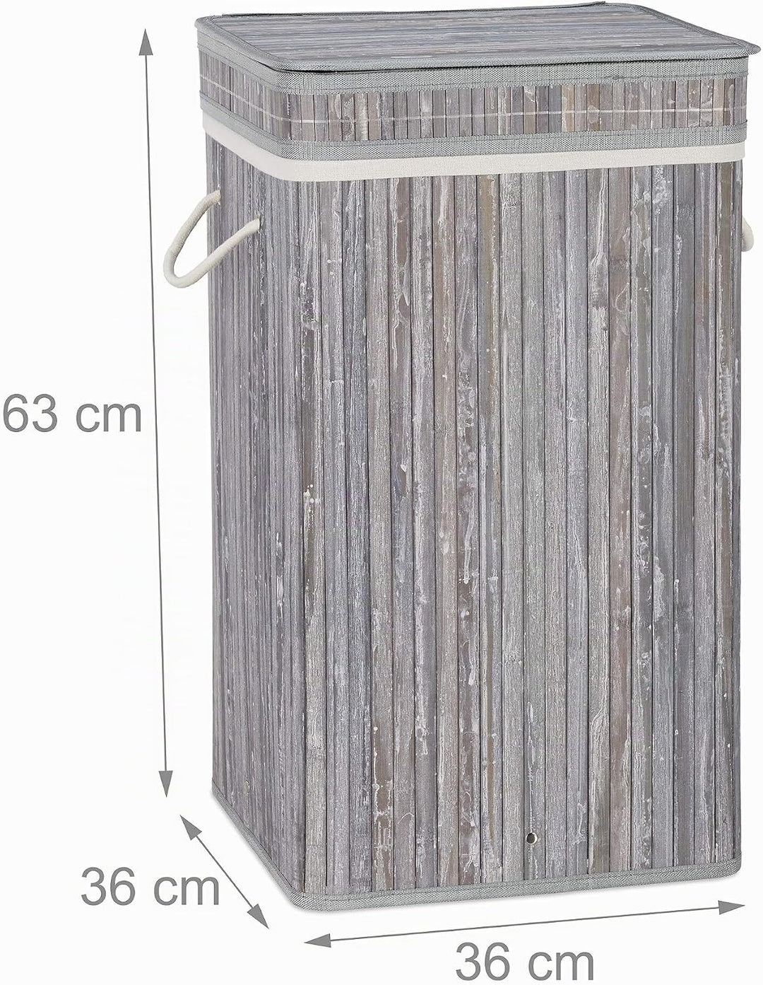 Relaxdays Wäschekorb Bambus, faltbar &amp; tragbar, XL 70l mit Deckel, eckiger Wäschesammler, HxBxT: 63