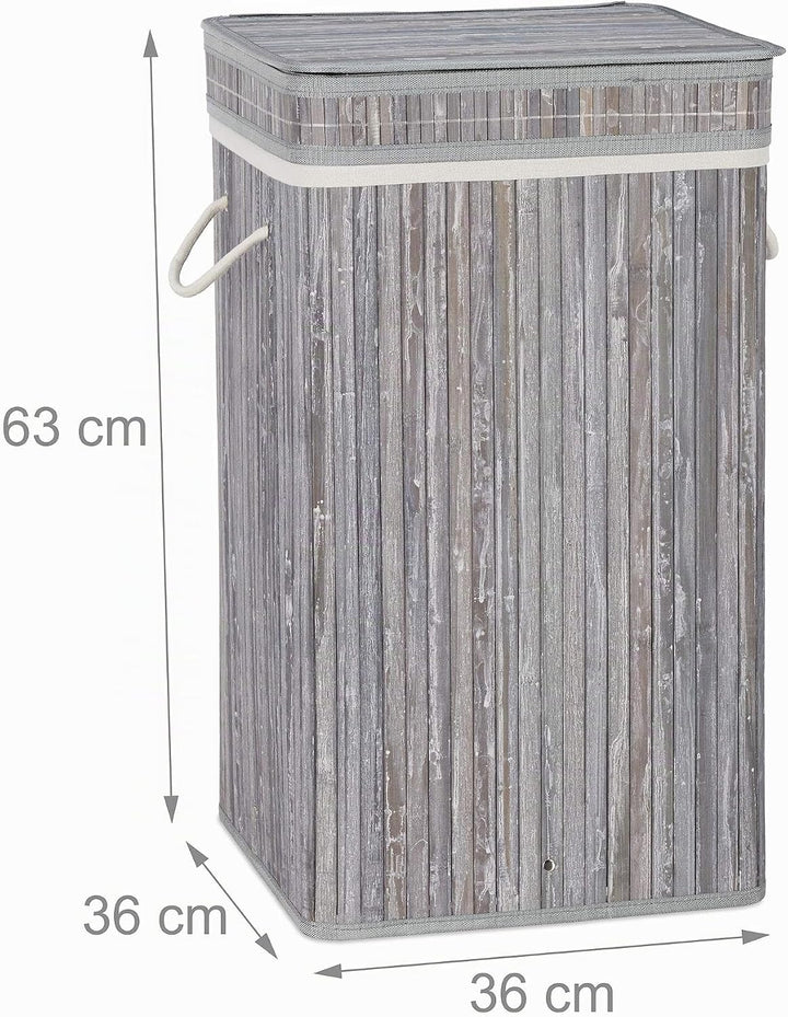Relaxdays Wäschekorb Bambus, faltbar &amp; tragbar, XL 70l mit Deckel, eckiger Wäschesammler, HxBxT: 63