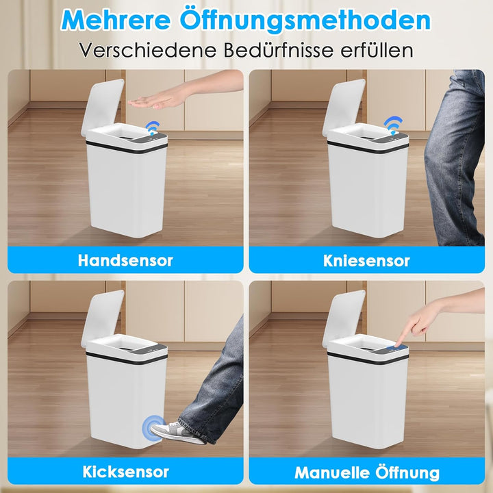 Dreamhigh® 2er Set Mülleimer Mit Sensor, 15L & 12L Elektrischer Mülleimer Mit Automatischem Deckel,