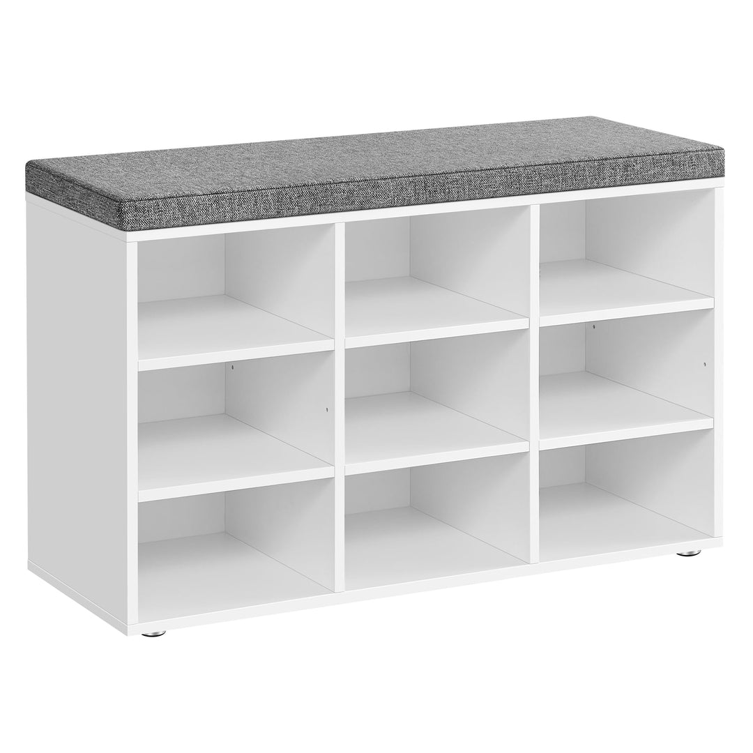 VASAGLE Schuhbank, Schuhregal mit Sitzfläche, Sitzbank mit Stauraum, Kissen, 9 Fächer, verstellbare