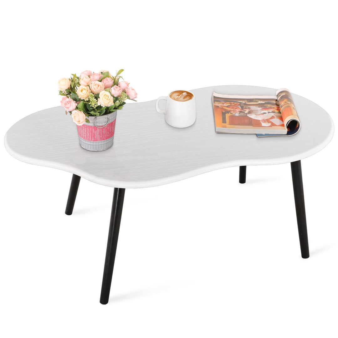 Moderner Couchtisch, Wolkenweiss, unregelmässiger Mitteltisch für Wohnzimmer, einzigartige Holzmaser