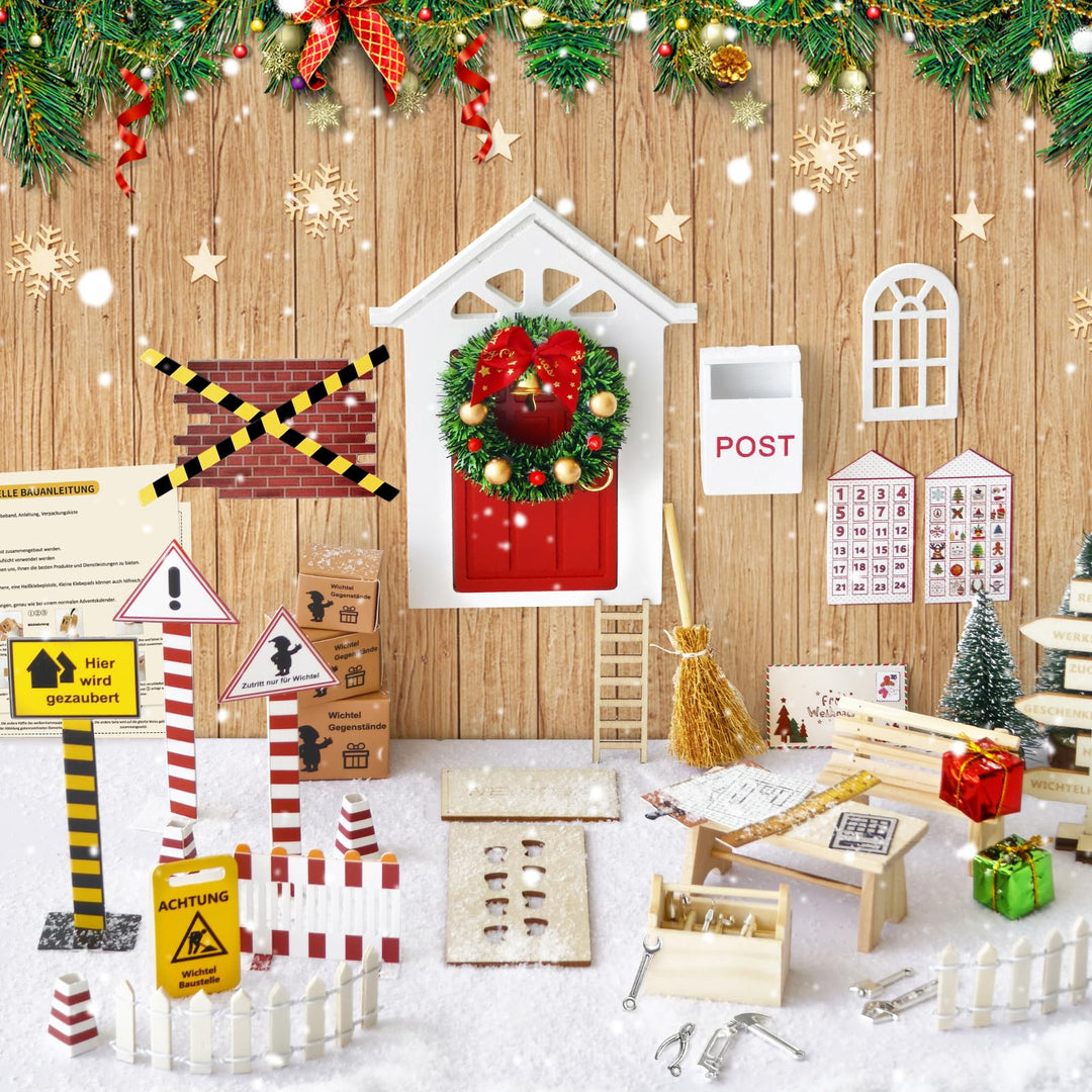 ROLLWAY 80 Stück Miniatur Wichtel Zubehör Baustelle Set, Weihnachten Wichteltür Zubehör Komplettset