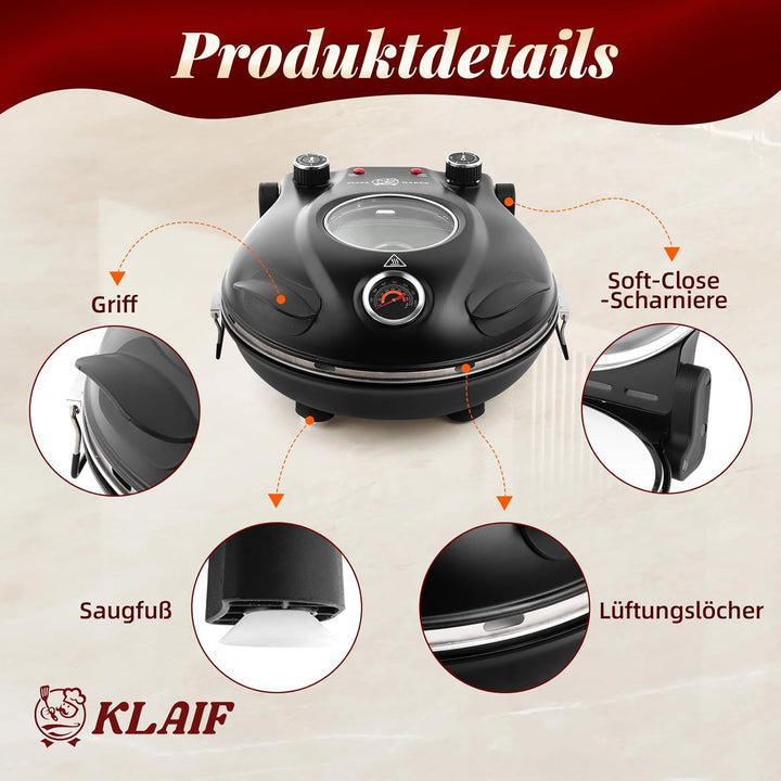 KLAIF Elektrischer Pizzaofen für den Innenbereich, LM-Schwarz (MFSP)