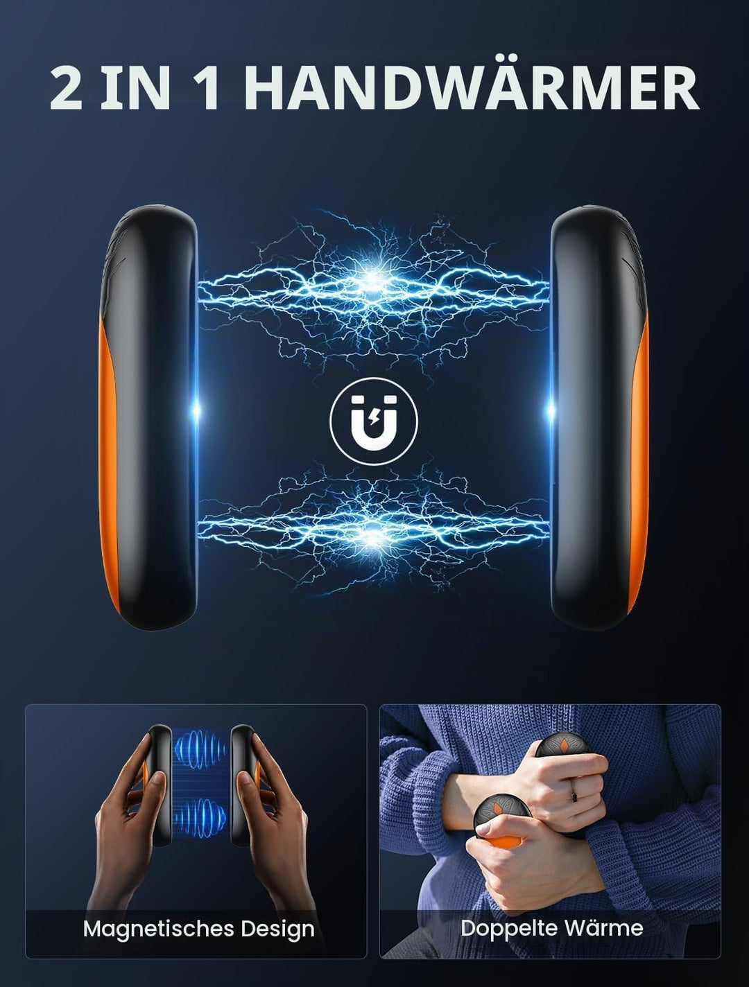 Handwärmer Elektrisch 2 Pack, Ultraleicht Taschenwärmer Wiederaufladbar, Tragbare Heizung, 3 Heizmod