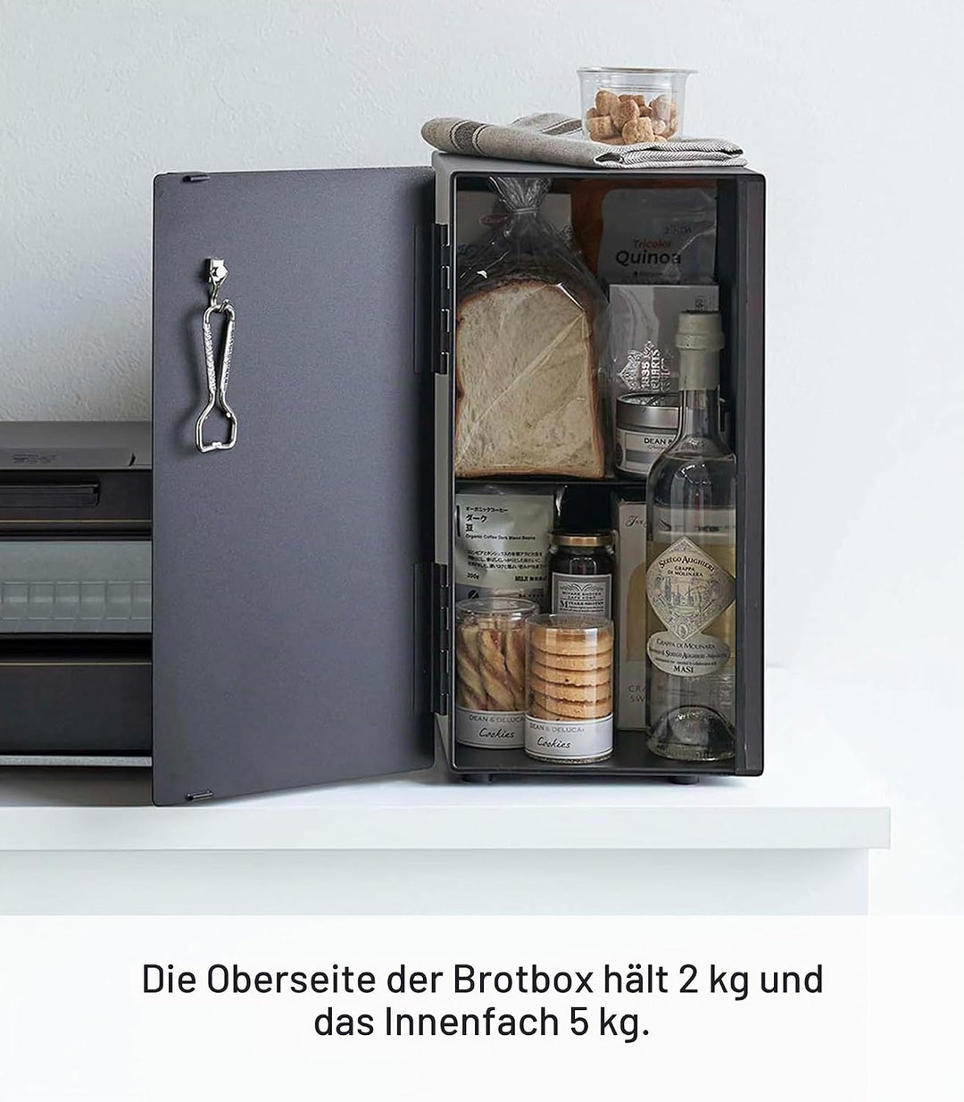 Yamazaki 5681 TOWER Brotkasten, hochkant, schwarz, Stahl, Minimalistisches Design, Schwarz